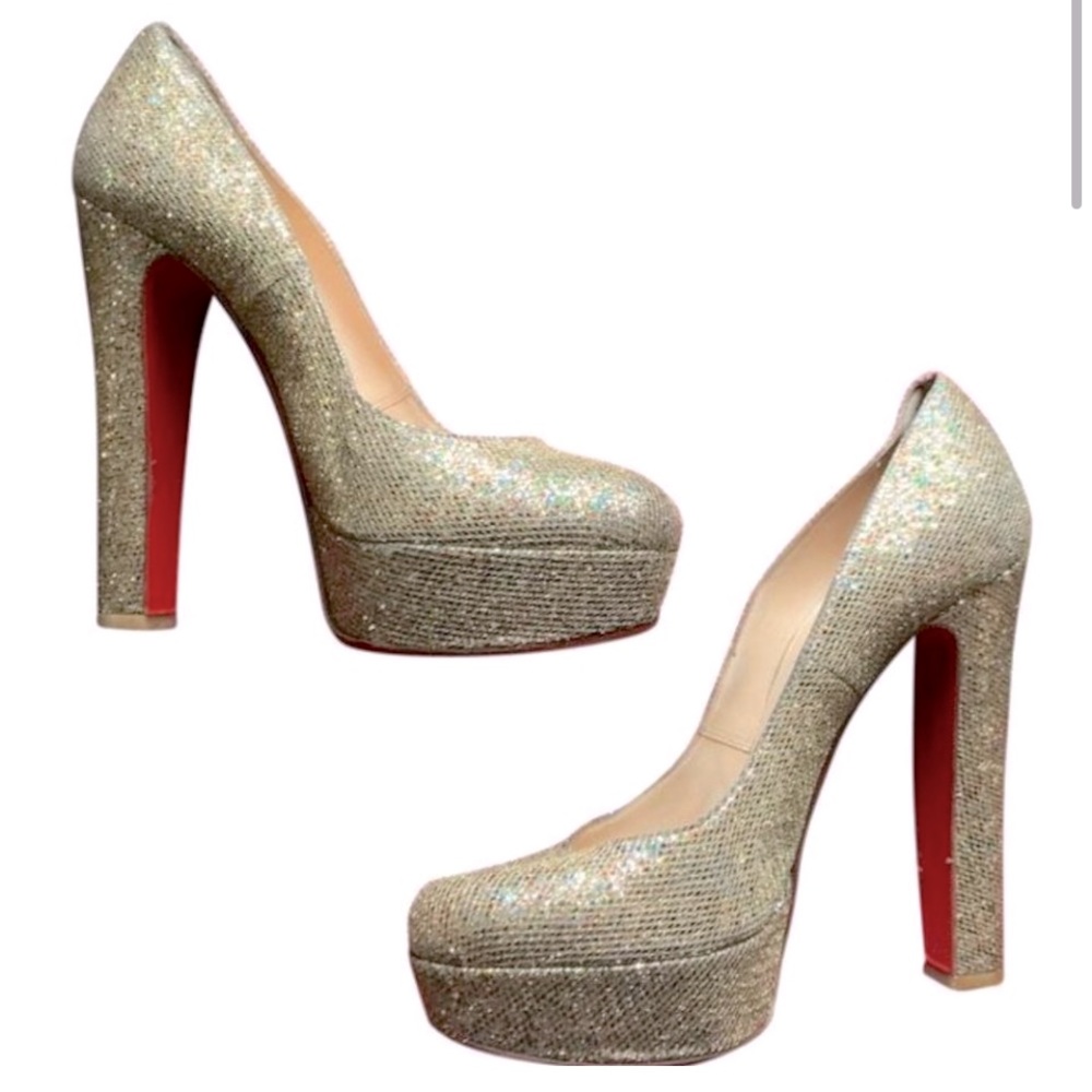 Christian Louboutin Gold Bibi 140 Glitter Pump Platforms